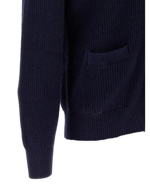 Brunello Cucinelli Blue Malfilé Cotton Cardigan for men