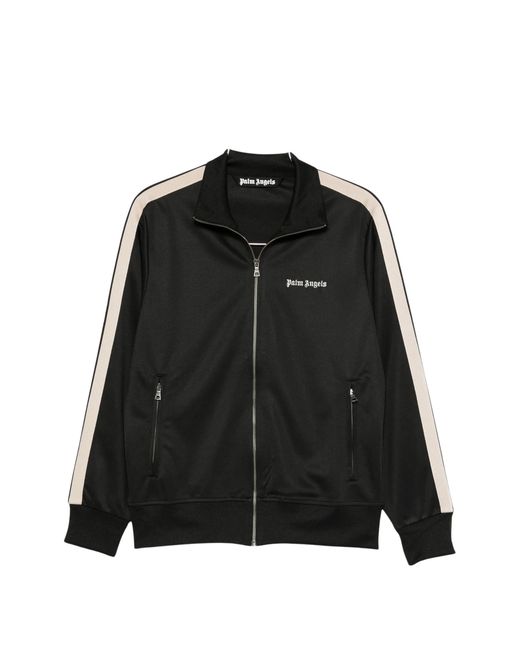 Palm Angels Black Logo Embroidered Zipped Sweatshirt for men