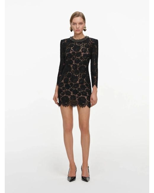 Self-Portrait Black Lace Long Sleeve Mini Dress