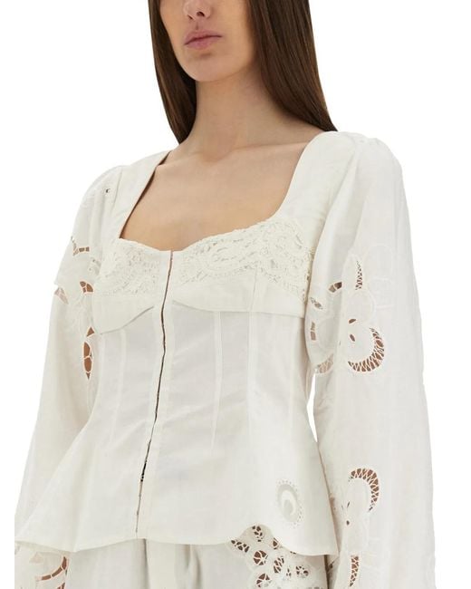MARINE SERRE White Upcycled Linen Top