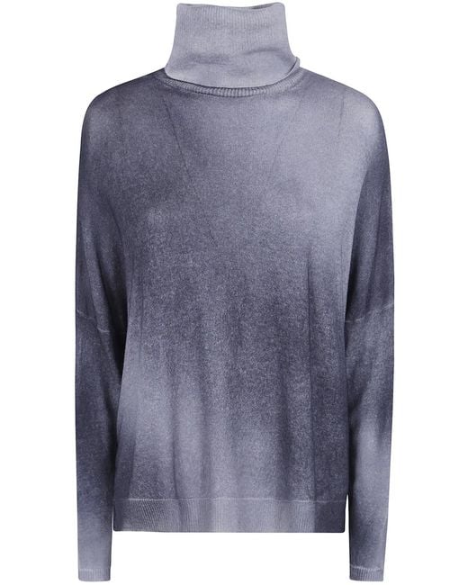 Avant Toi Blue Gradient Effect High Neck Oversize Pullover With Slits