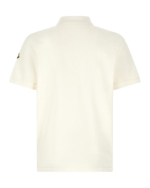 Moncler White Logo Patch Polo Shirt for men