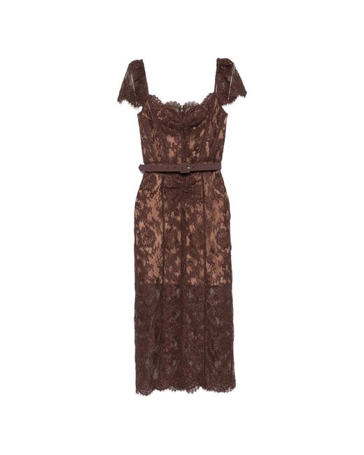 Self-Portrait Brown Floral Lace Midi Dress