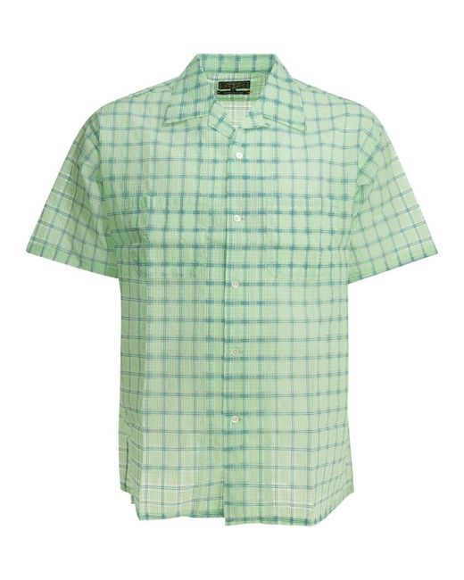 Beams Plus Green "Open Collar Nylon Airy Plaid" Casual Shirt for men