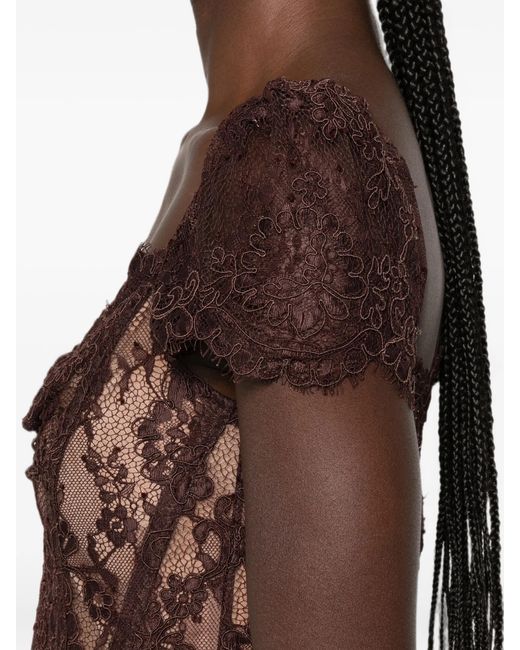 Self-Portrait Brown Floral Lace Midi Dress