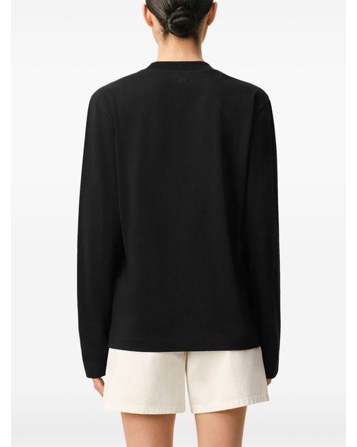 AMI Black Cotton Long Sleeve T-Shirt for men