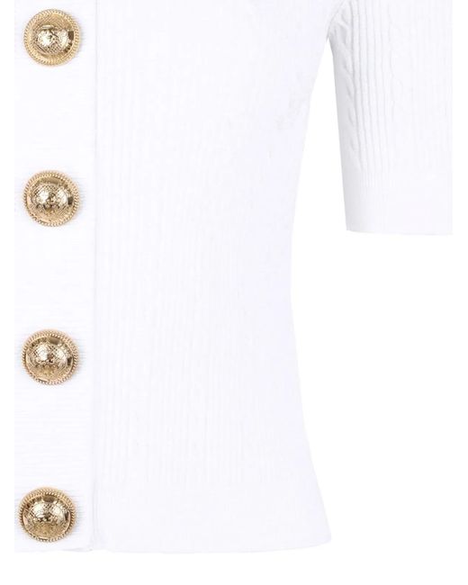 Balmain White Crewneck Cardigan