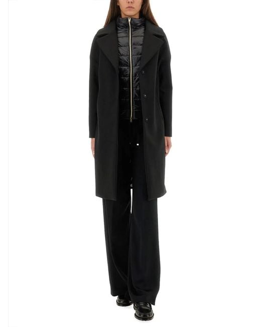 Herno Black Wool Coat With Technical Bib