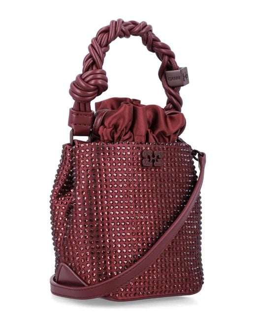 Ganni Red Mini Bou Crystal Bucket Bag