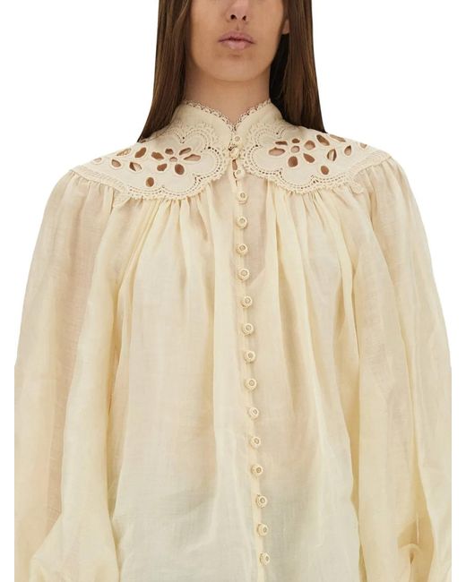 Zimmermann Natural Embroidered Blouse "Coco"