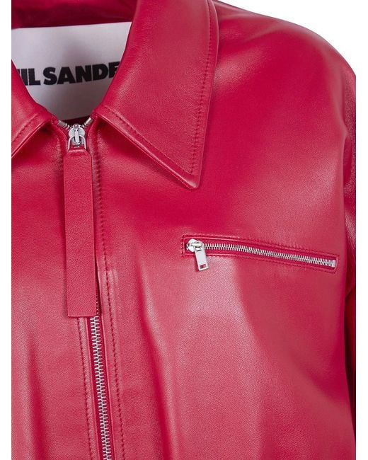 Jil Sander Pink Classic Bomber Leather Jacket