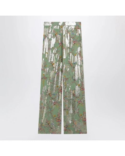 Valentino Green Silk Trousers With All-Over Print