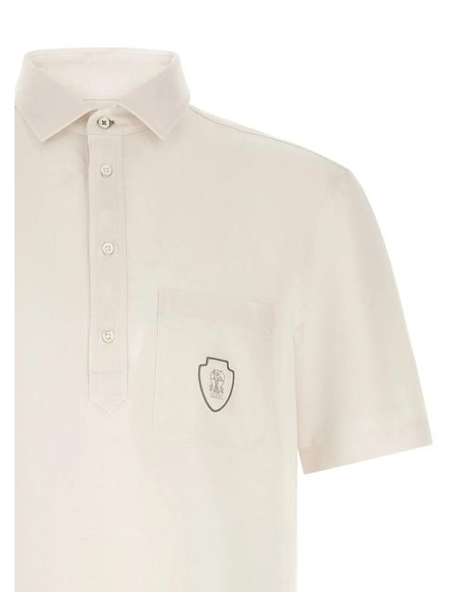 Brunello Cucinelli White Heraldic Logo Polo Shirt for men