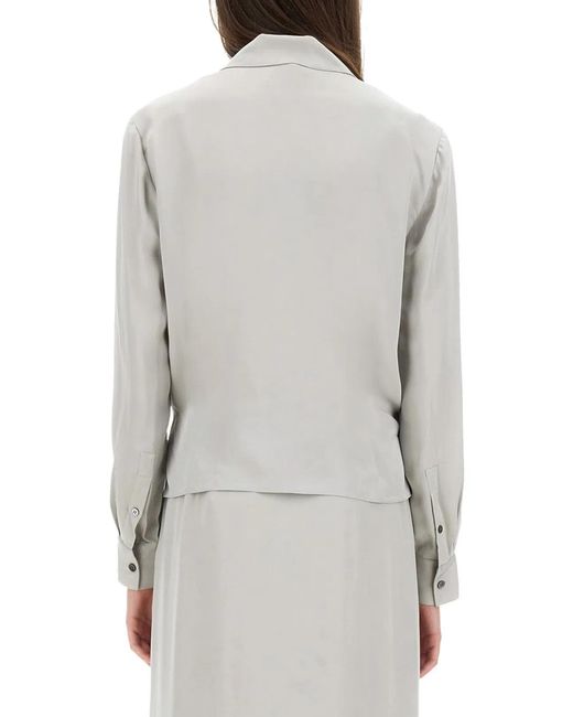 Theory Gray Wrap-Style Silk Shirt