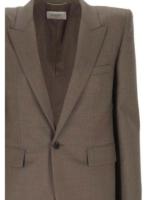 Saint Laurent Brown Peak-Lapels Single-Breasted Blazer