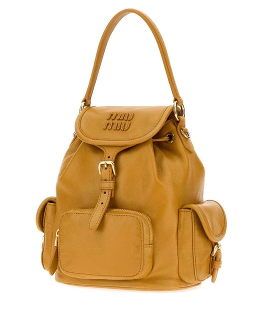 Miu Miu Yellow Mustard Leather Backpack