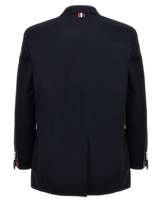 Thom Browne Blue Single-Breasted Seersucker Blazer for men
