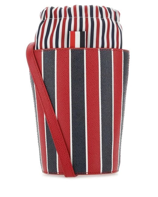 Thom Browne Red Printed Leather Mini Bucket Bag