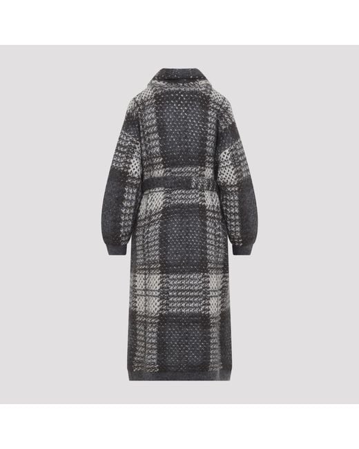 Brunello Cucinelli Gray Avorio Piombo Macrocheck Cardigan Coat