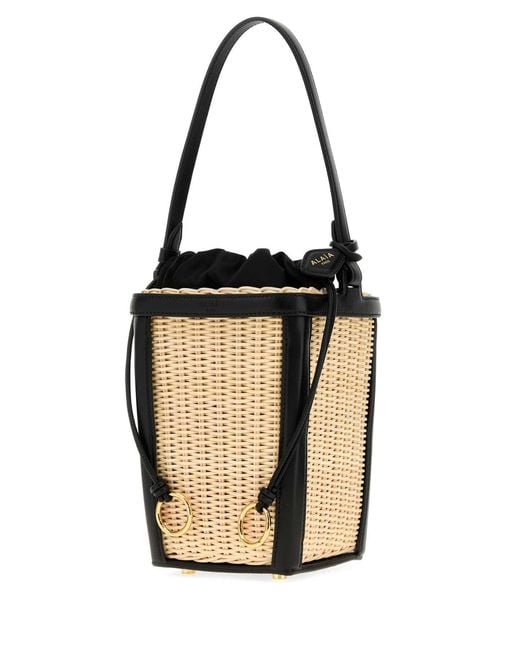 Alaïa Black Alaia Two-Tone Wicker And Leather Small Bucket Bag