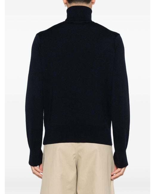 AMI Black De Coeur Monogram Heart-Embroidered Turtleneck Sweater for men