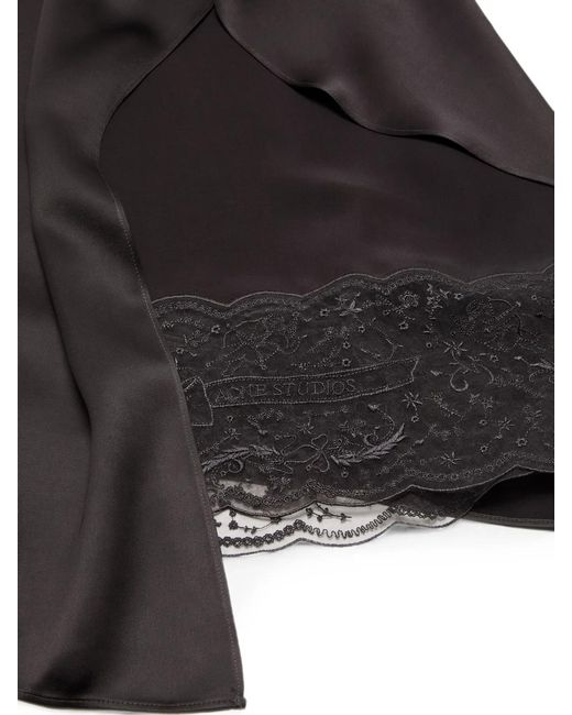 Acne Black Lace-Trimmed Ruffled Midi Dress