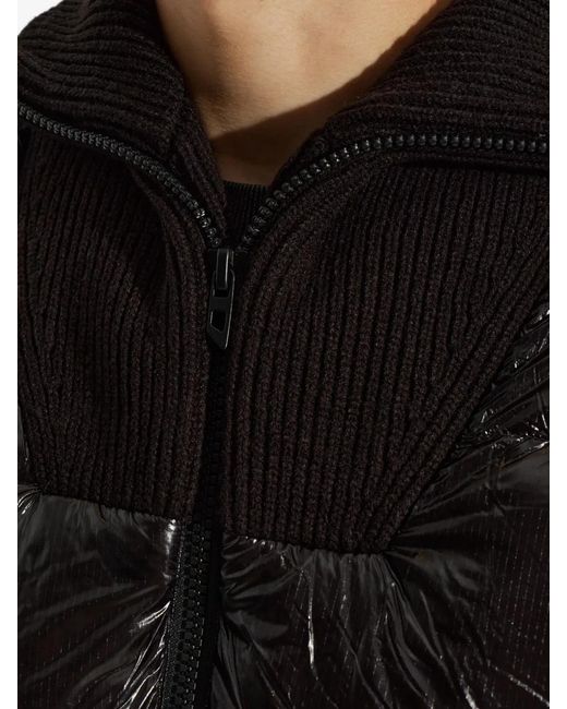 DIESEL Black Ripstop Fabric Down Jacket With Ribbed Collar for men