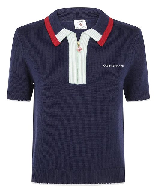 Casablanca Blue Merino Polo Top
