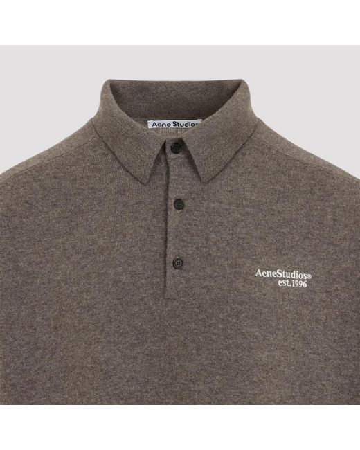 Acne Gray Logo Wool Polo Shirt for men