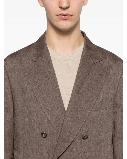 Brunello Cucinelli Brown Linen And Virgin Wool Chevron Leisure Suit for men