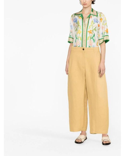 Studio Nicholson Yellow Wide Leg Cropped Cotton Trousers
