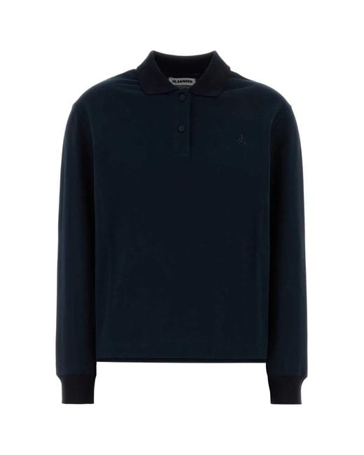 Jil Sander Blue Polo Ls Emb