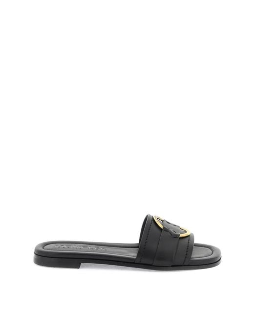 Moncler Black Leather Bell Slippers