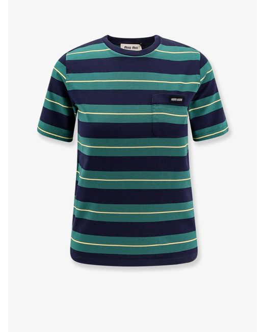 Miu Miu Blue Striped Cotton Jersey T-Shirt