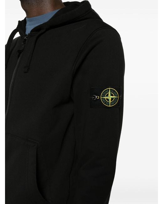Stone Island Black Logo-Patch Zip-Up Hoodie for men