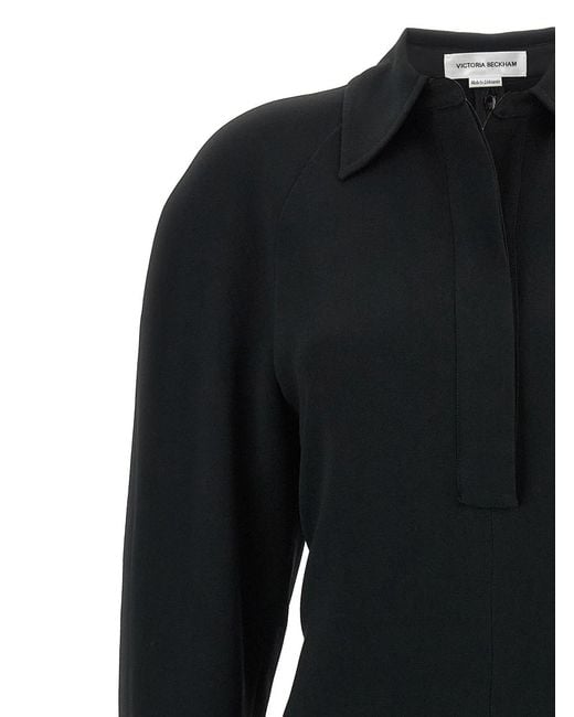 Victoria Beckham Black 'Long Sleeve Polo Collar Midi' Dress