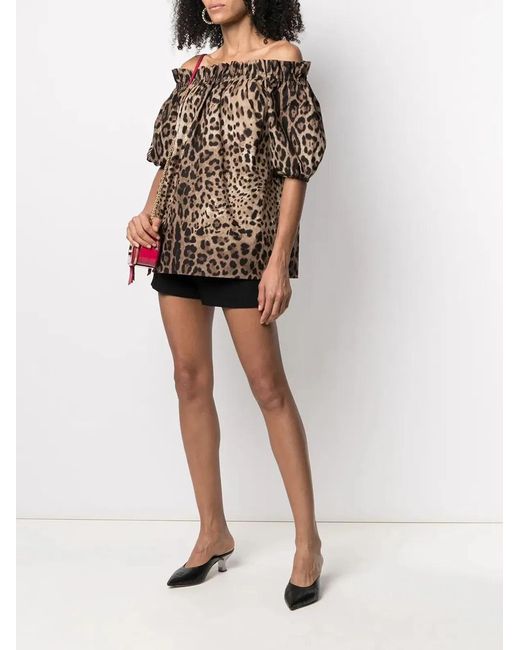 Dolce & Gabbana Brown Dolce & Gabbana Leopard Print Poplin Short-Sleeved Top