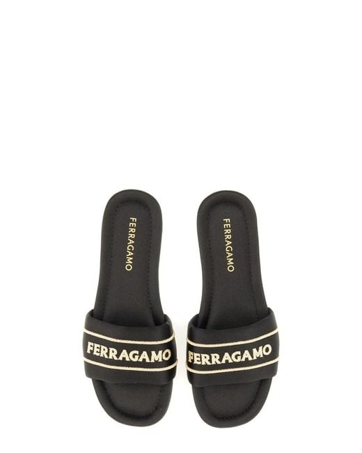 Ferragamo White Satin Mules With Logo