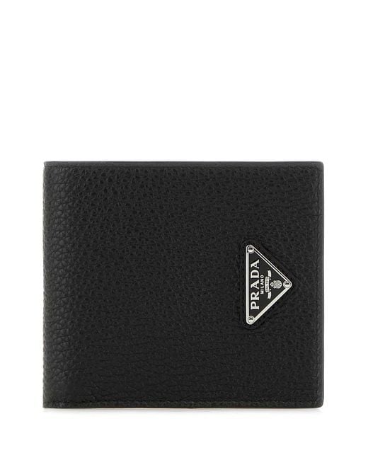 Prada Black Triangle Logo Enamel Wallet for men