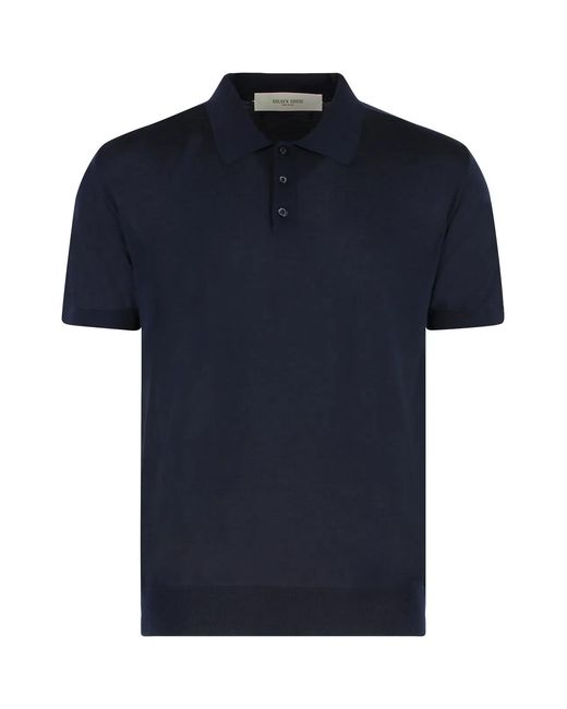 Golden Goose Deluxe Brand Blue Giotto Knitted Virgin Wool Polo Shirt for men