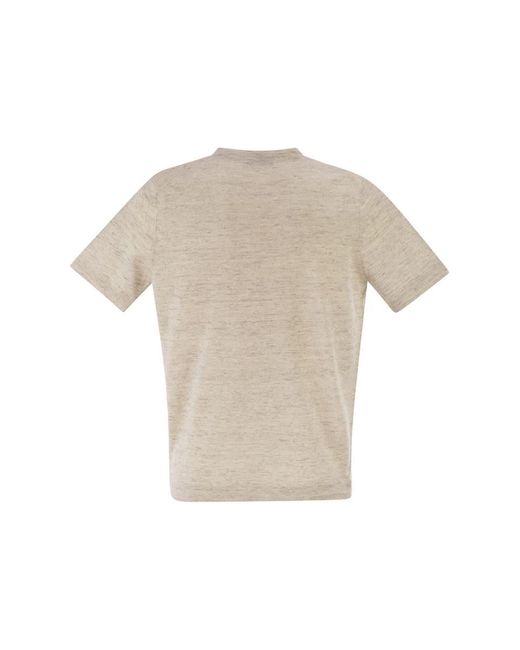 Brunello Cucinelli White Linen And Cotton Crew Neck T-Shirt for men