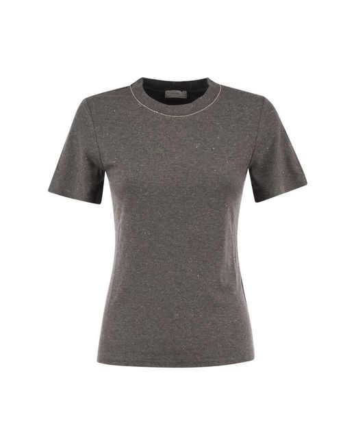 Peserico Gray Viscose Jersey T-Shirt With Lurex