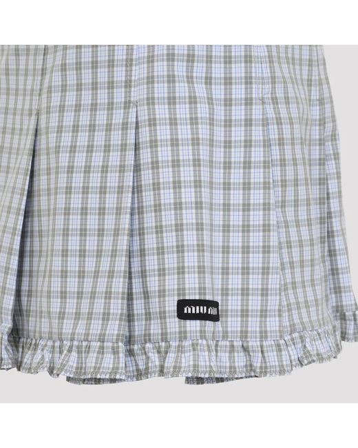 Miu Miu Blue Bianco Salvia Cotton Mini Skirt