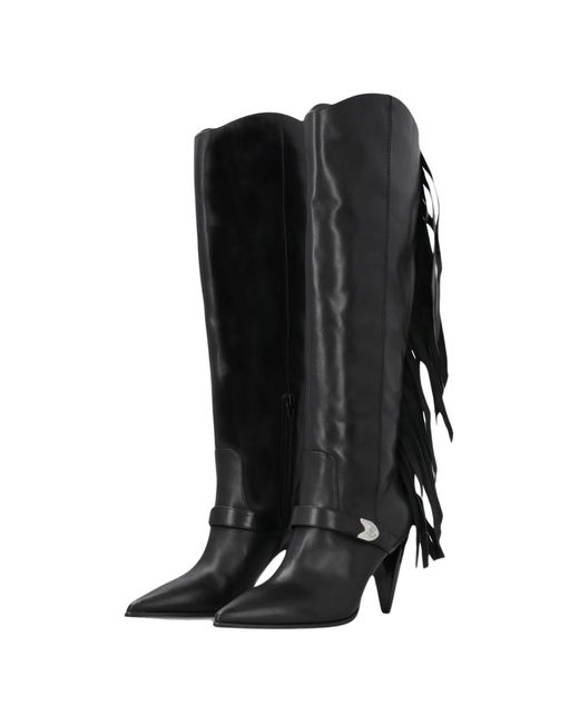 Pinko Black Leather Rubber Boots