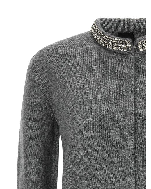 Pinko Gray Colonia Cardigan With Jewel Collar