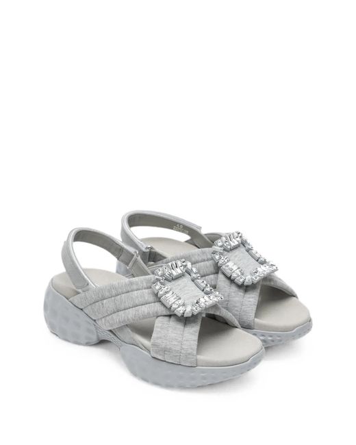 Roger Vivier White Light Fabric Strass Buckle Sandal