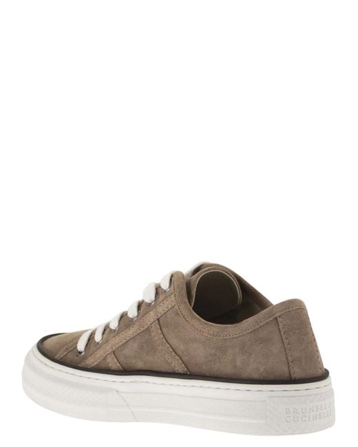 Brunello Cucinelli Brown Suede Trainers With Shiny Tab