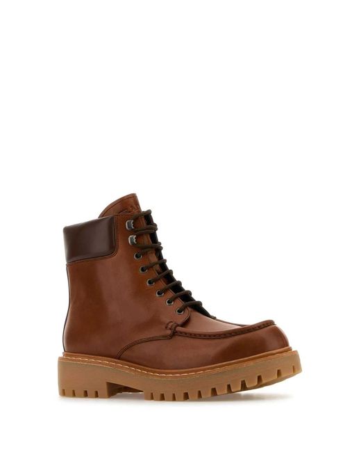 Prada Brown Caramel Leather Ankle Boots for men