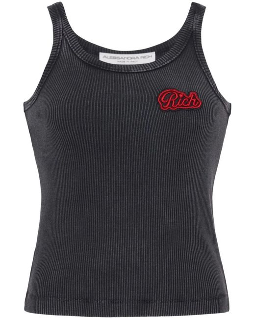 Alessandra Rich Black Logo Ribbed Cotton Tank Top