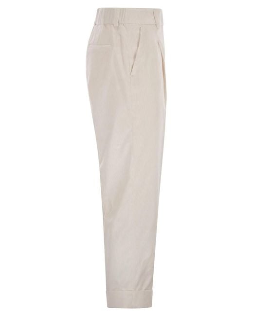 Peserico White 500-Stripe Velvet Trousers